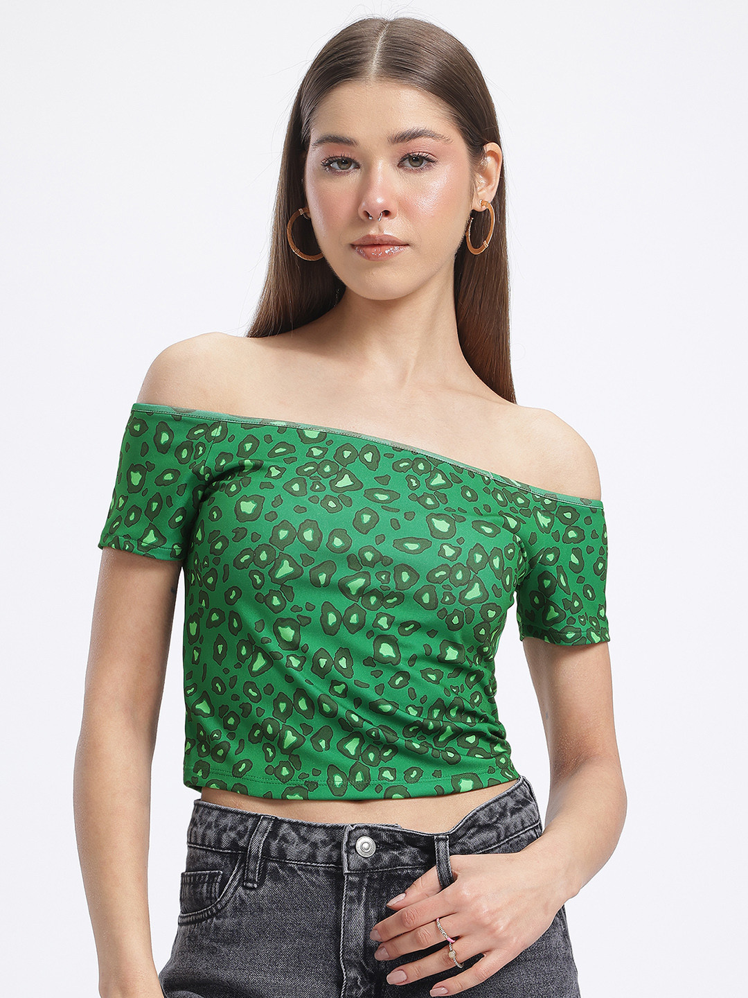glitchez Animal Print Bardot Top