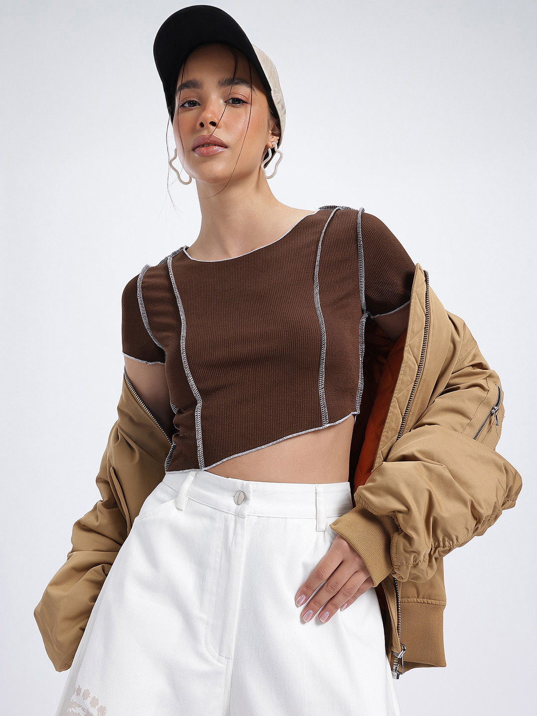 glitchez Ribbed Asymmetric Hem Top