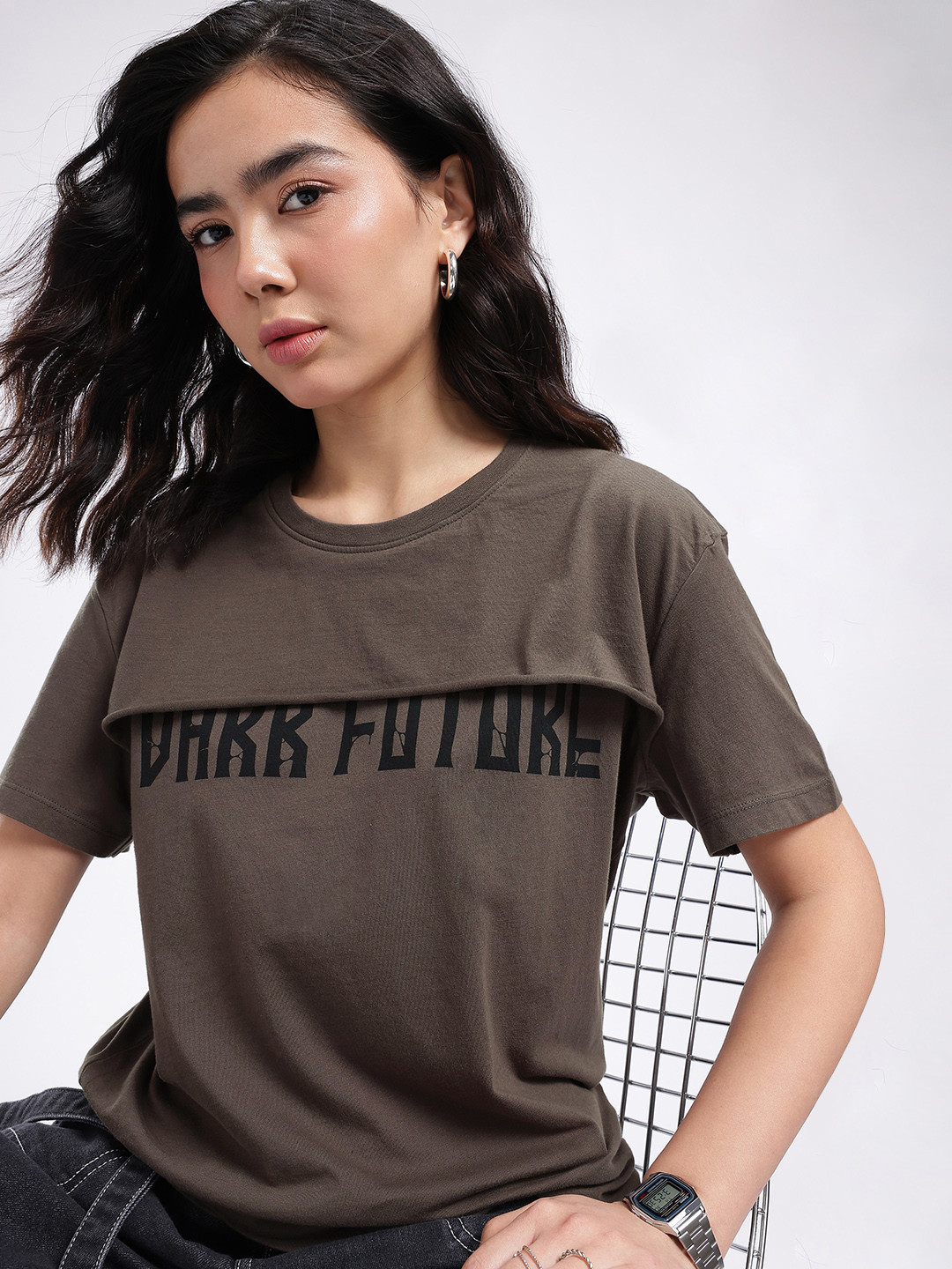 glitchez Front Seam Printed Relaxed Oversized T-shirt