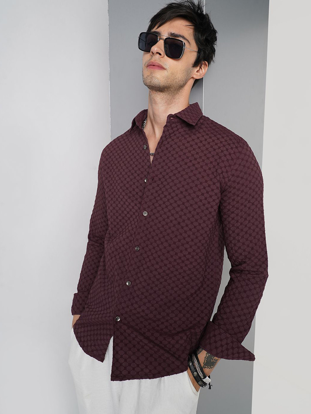 VASTRADO Classic Textured Slim Fit Casual Shirt