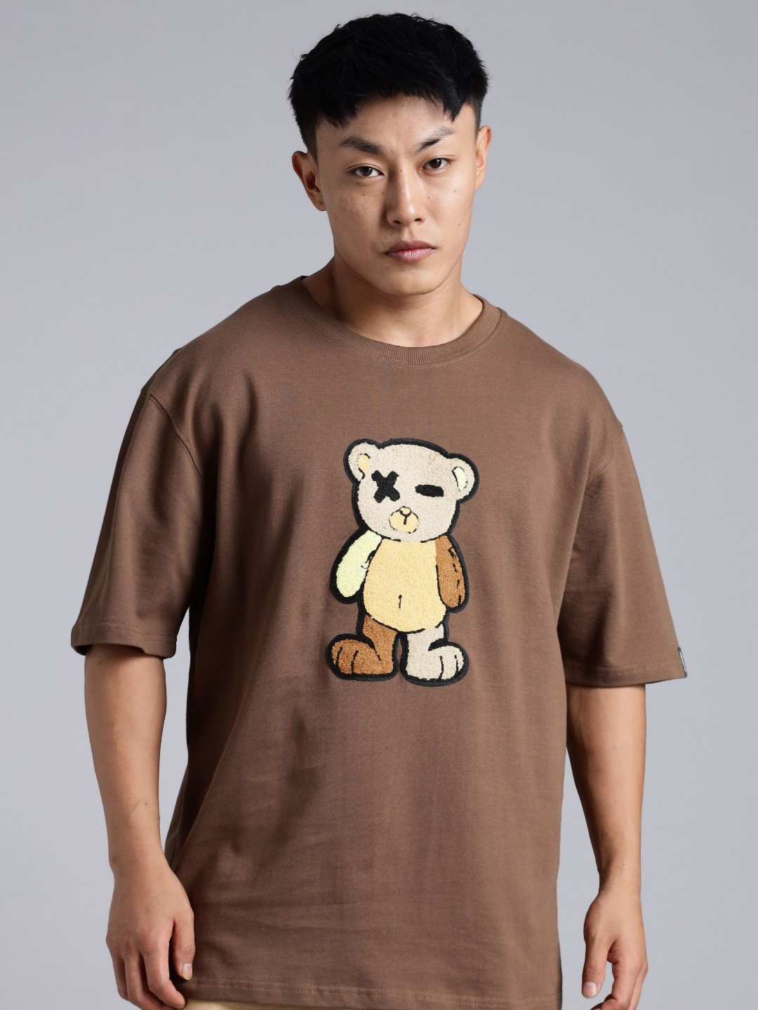 The Sea Horse One Eyed Bear Graphic Embroidered Round Neck Pure Cotton Oversized T-shirt