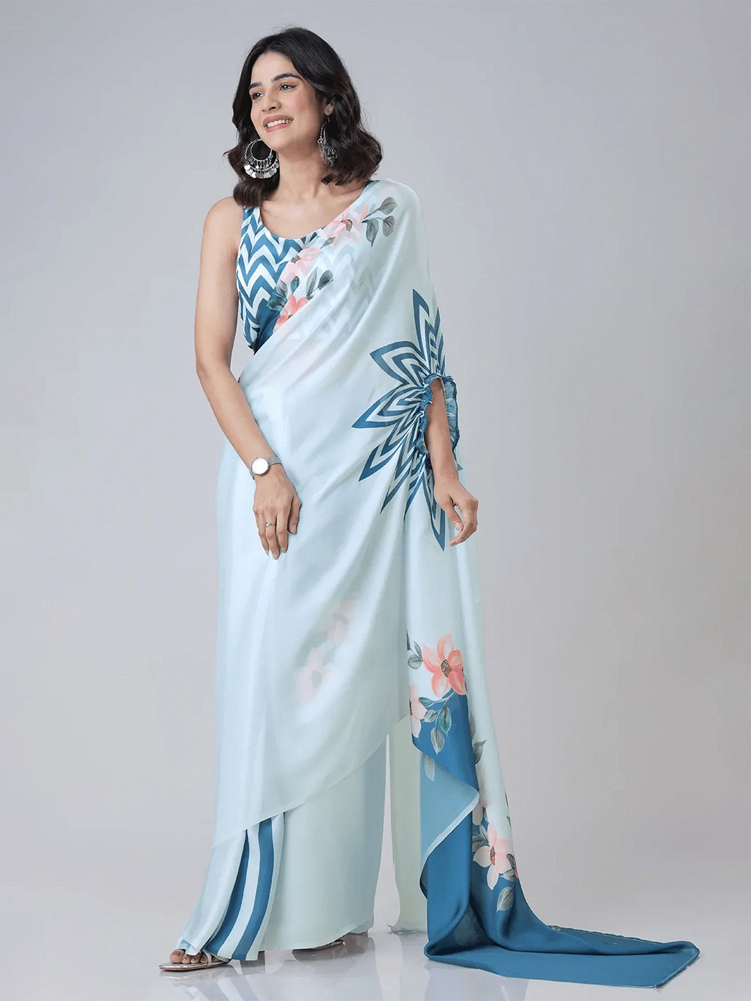Shopaz Satin Kaftan Handsfree Saree With Blouse Piece