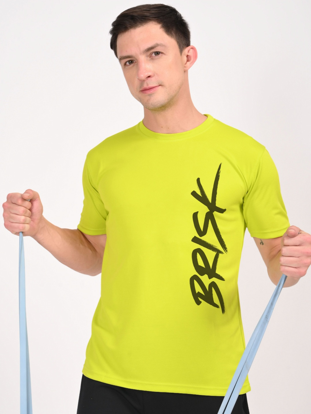 Lime Green Typographic Printed Short Sleeves Round Neck Regular Fit T-Shirt