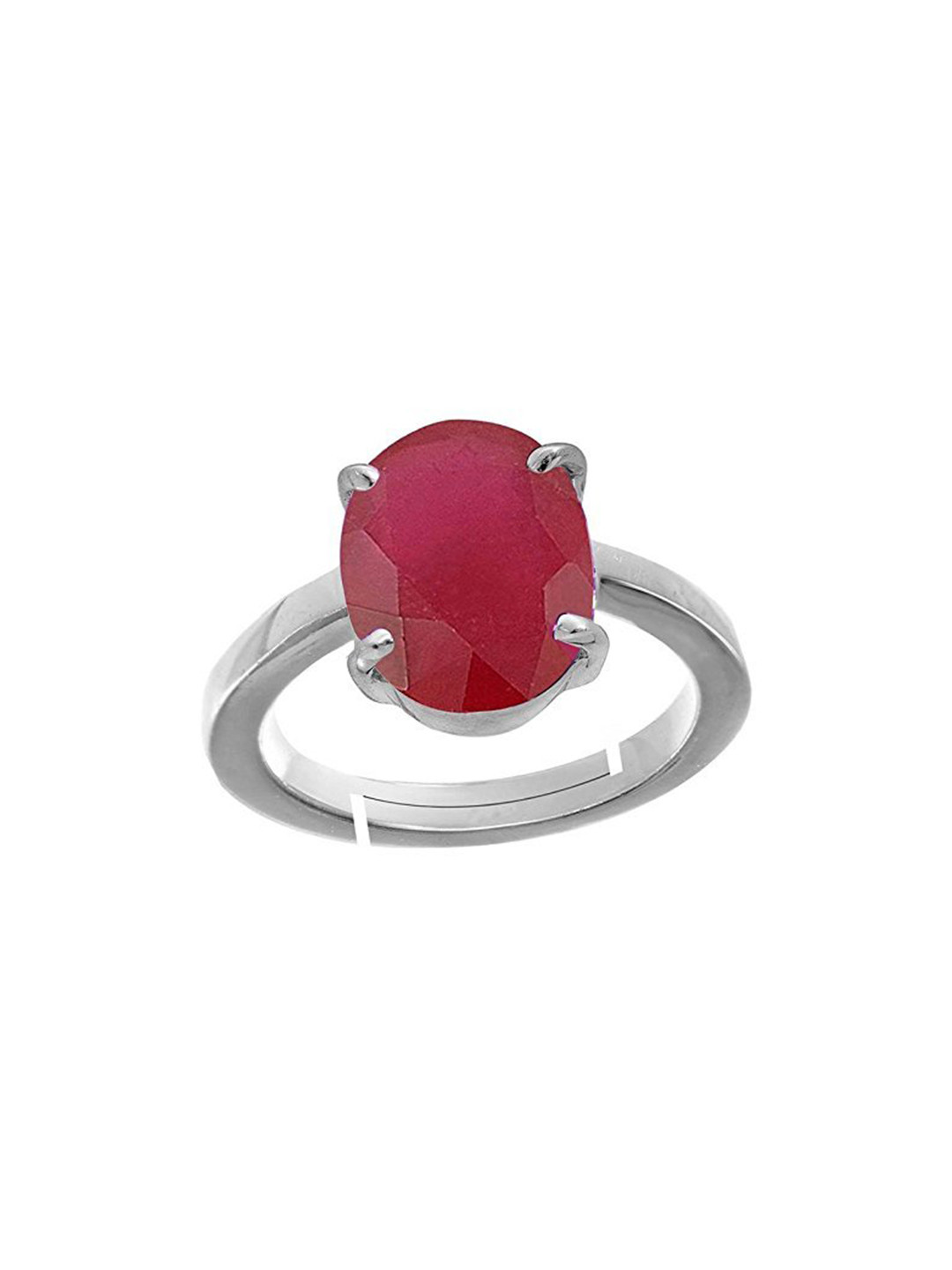 RRVGEM 5.25 Ratti 4.70 KT Ruby Stone Silver Plated Adjustable Ring