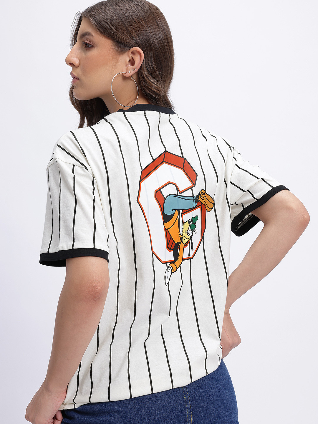 Disney by Glitchez Goffy Printed Striped Oversize T-shirt