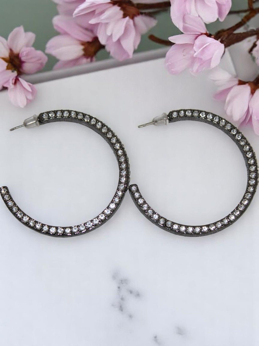 Jolly Faces Silver-Plated Circular Shaped Artificial Stone Hoop Earrings