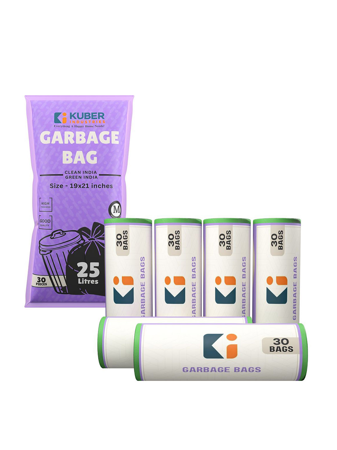 Kuber Industries 6-PCS Green Premium Garbage Bags For Dustbin - 180 Bags