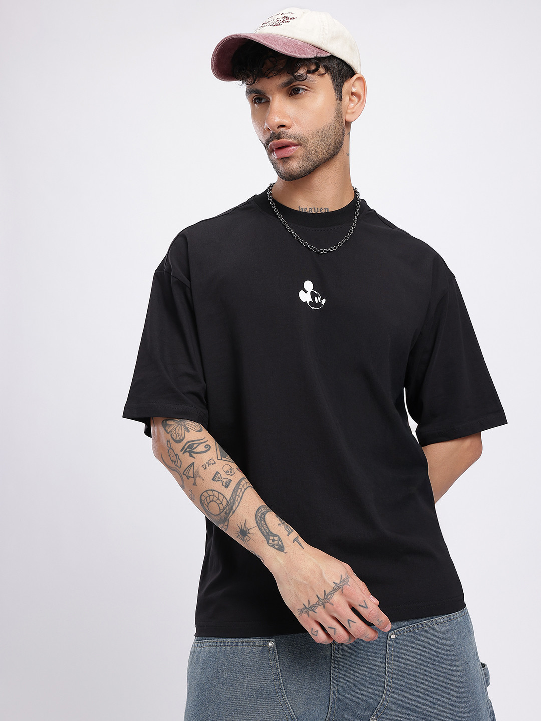 Disney by Glitchez Mickey Mouse Print Monochrome Oversize T-shirt