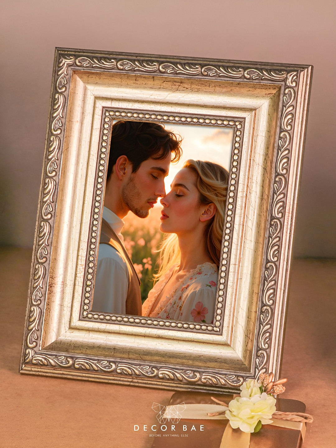 DECOR BAE Gold-Toned Vintage Table Photo Frame With Back Stand