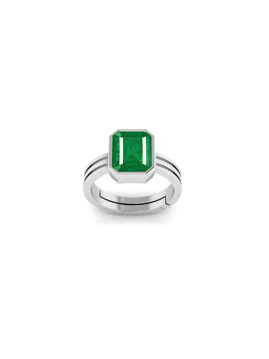 RRVGEM Emerald Ring 3.50 KT Emerald Silver Plated Adjustable Ring