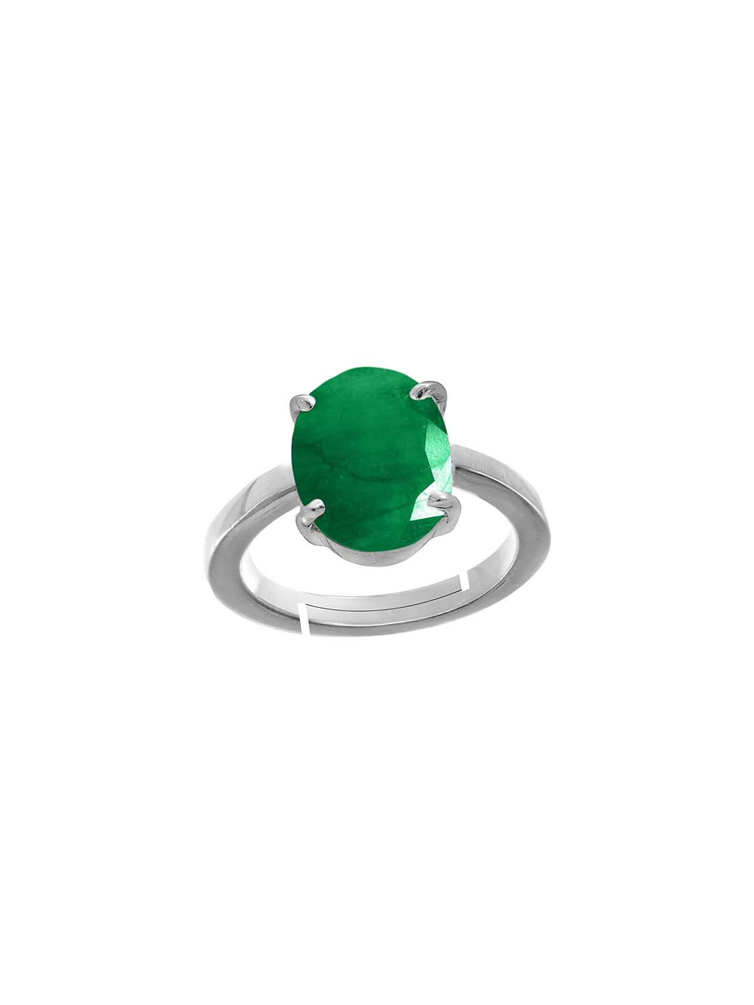 RRVGEM 3.50 KT Zambian Emerald Panna Silver Plated Adjustable Finger Ring