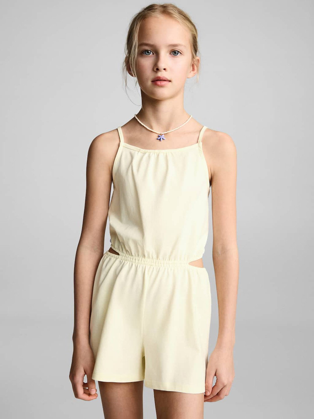 Mango Kids Girls Pleated Pure Cotton Playsuit with Cut-out Detail