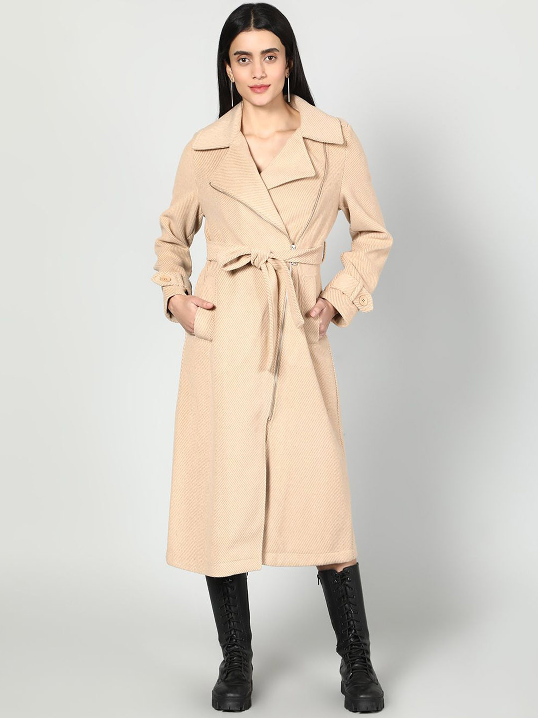 Fashion Gaiia Spread Collar Neck Single Breasted Zipper Coat