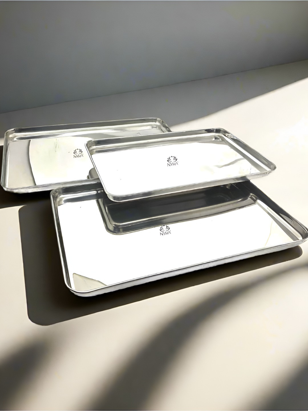 Nyra Kitchenware Steel 3 Pieces Stainless Steel Dishwasher Safe Serving Trays