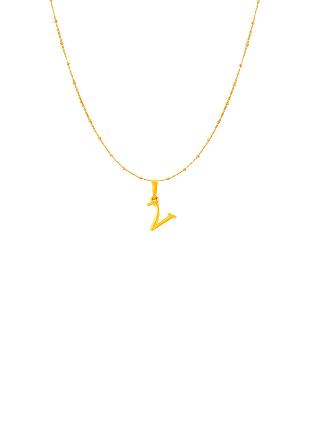 AKSHAT SAPPHIRE 92.5 Silver 22KT Gold Plated V Alphabet Pendant with Ball Chain