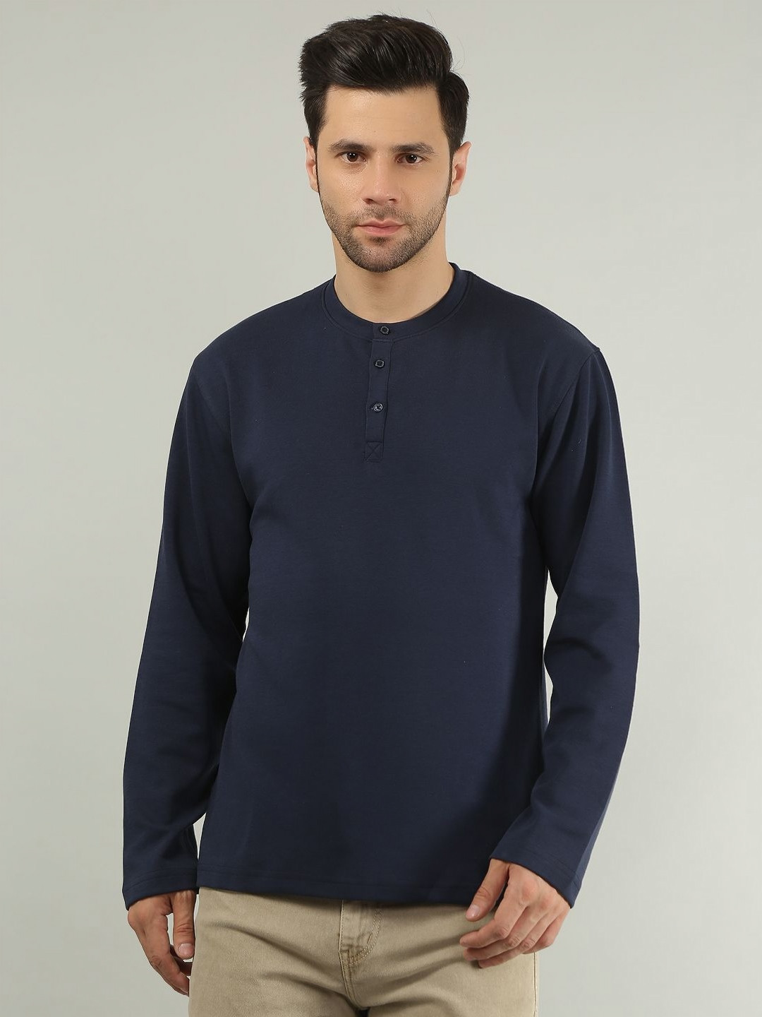 TIM PARIS Henley Neck Pure Cotton T-shirt