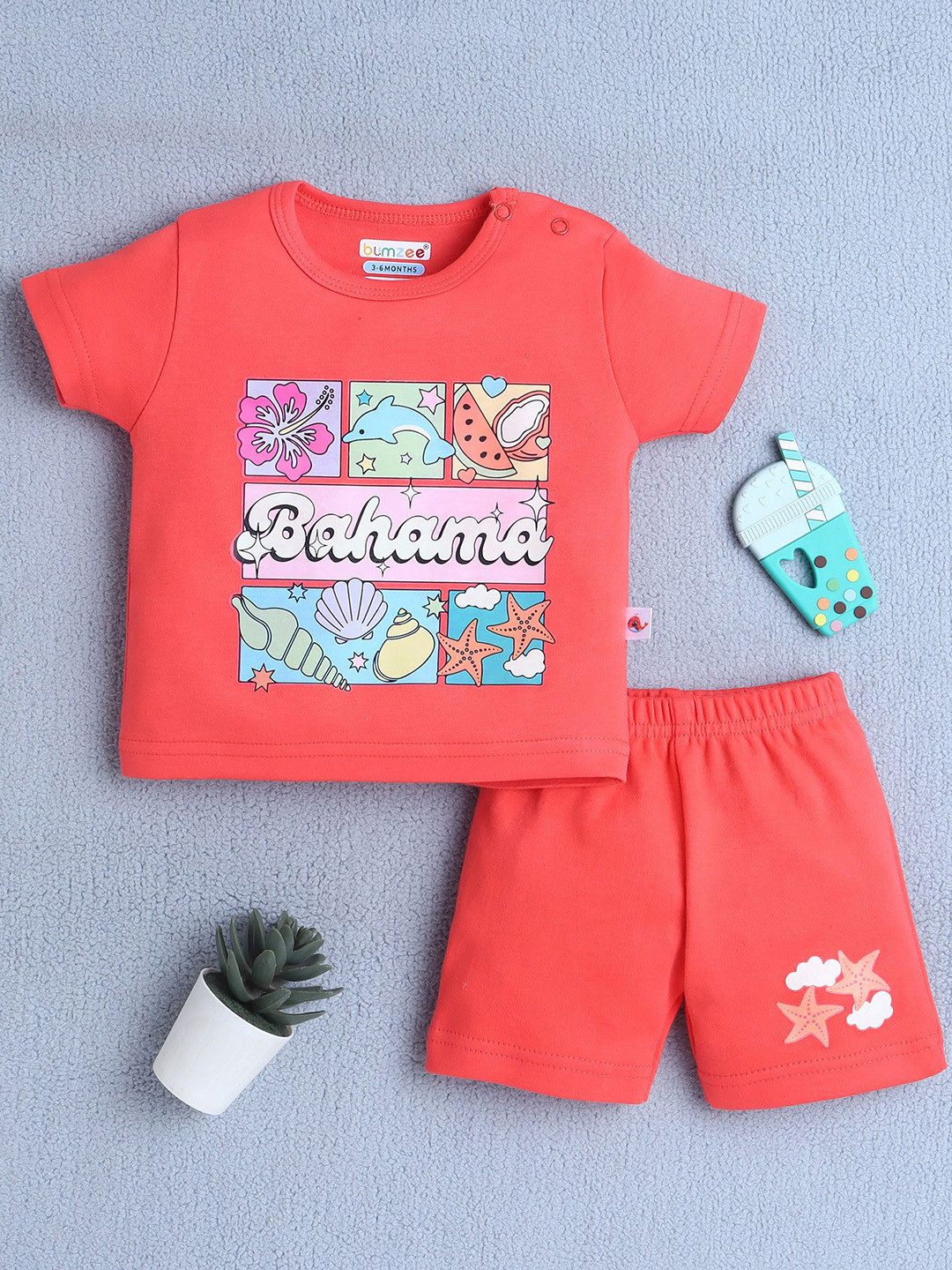BUMZEE Girls Printed Short Sleeves Pure Cotton T-shirt With Shorts