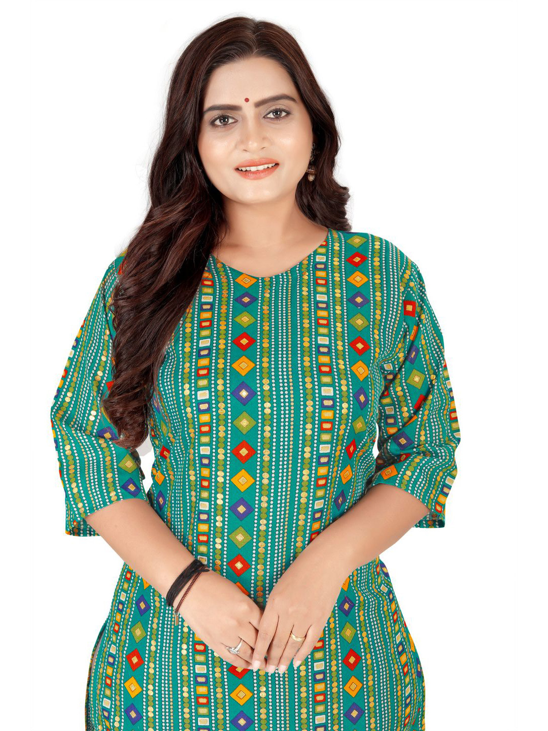 Glory Silk Geometric Printed V Neck Kurta
