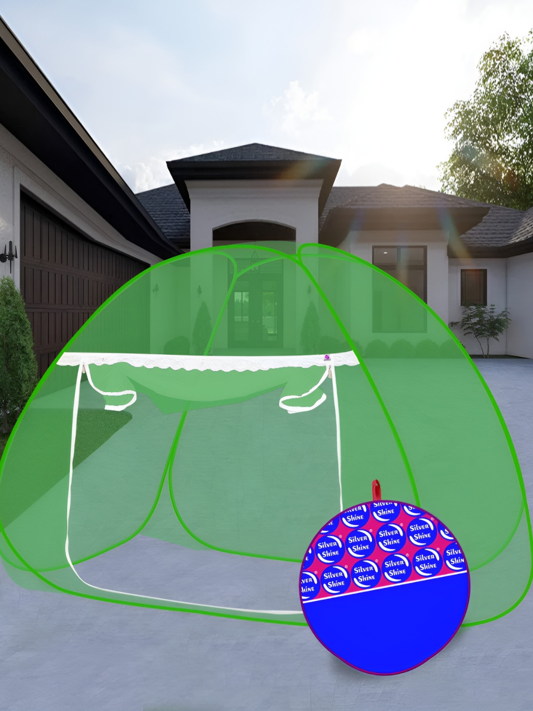 Silver Shine Green Polyester Single Mosquito Nets