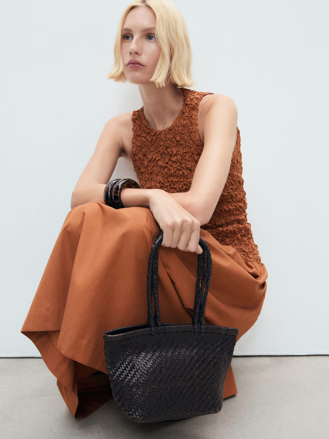 MANGO Self Design Drop-Waist Backless Midi Dress