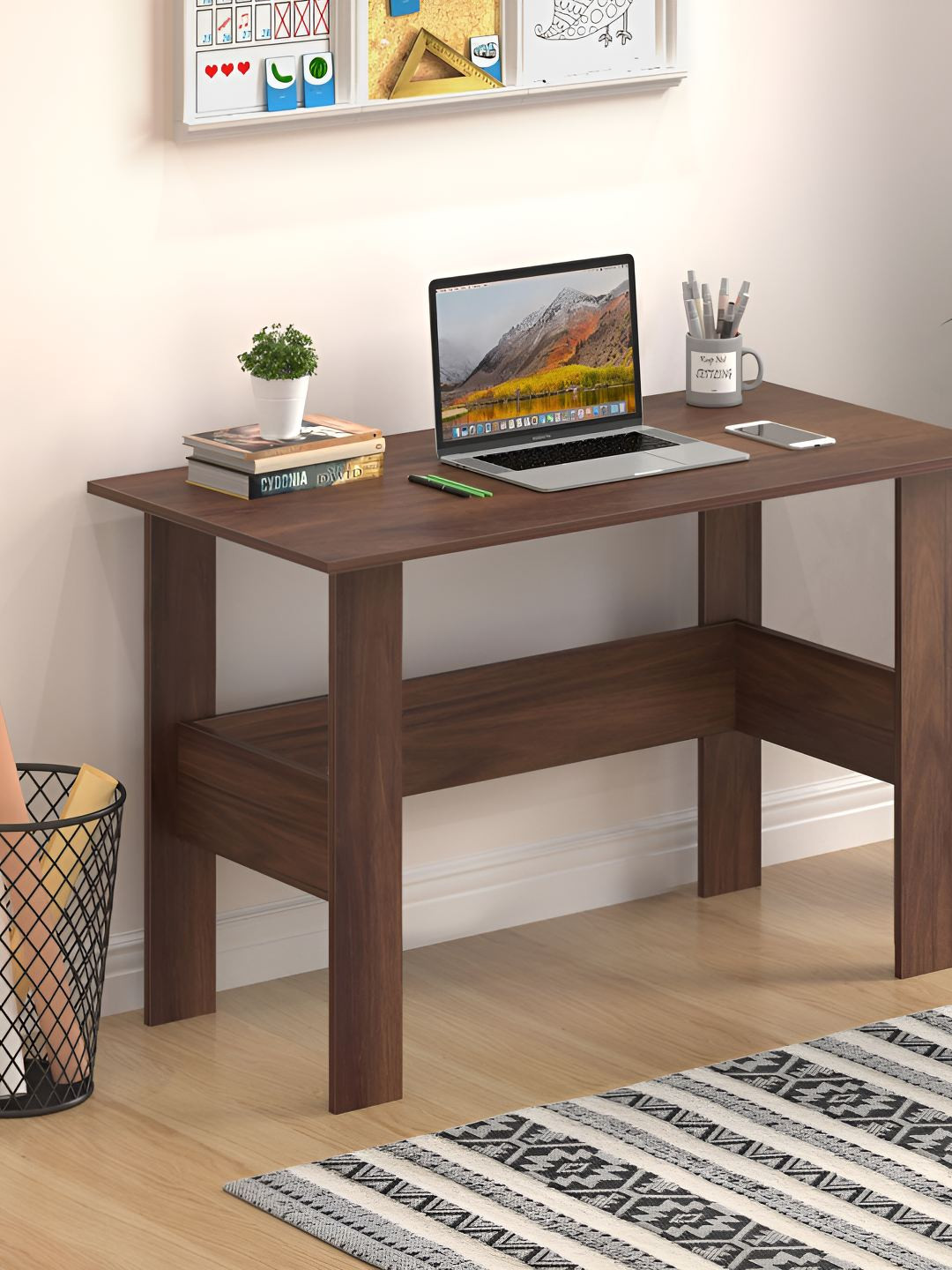bluewud Efflino Brown Wooden Floor Standing Study Table
