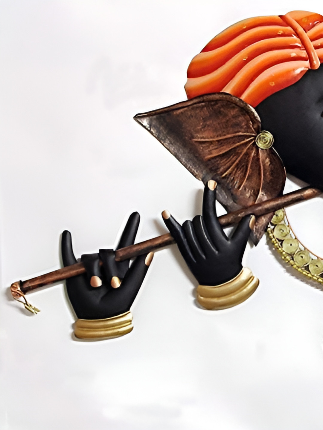 TOUGHCRAFTS Flute Ganesha Metal Ethnic Motifs Glossy Hall Spiritual Wall Decor-15In