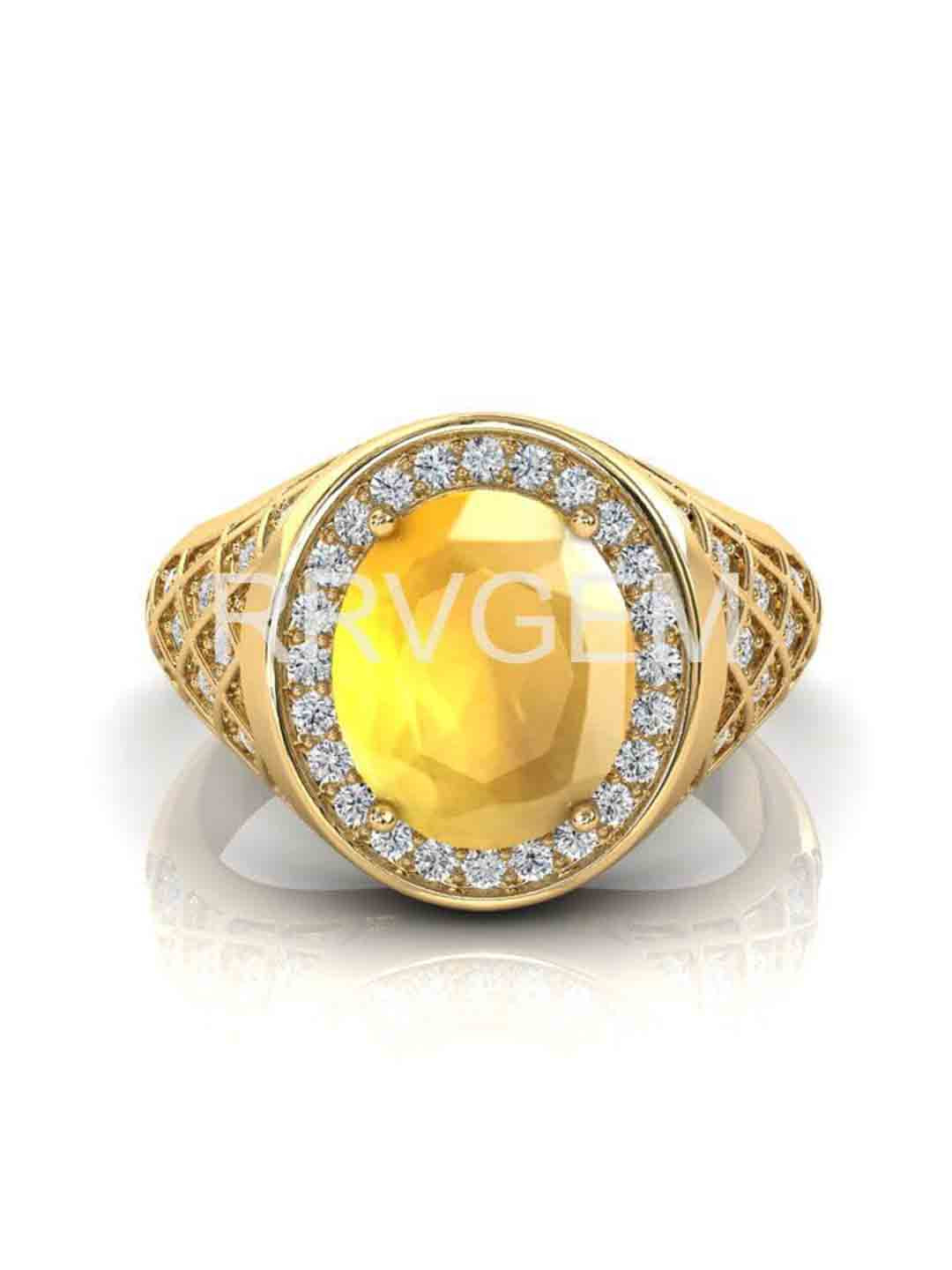RRVGEM Yellow Sapphire Ring 7.25 KT Pukhraj Ring Gold Plated Adjustable Ring Adjustable