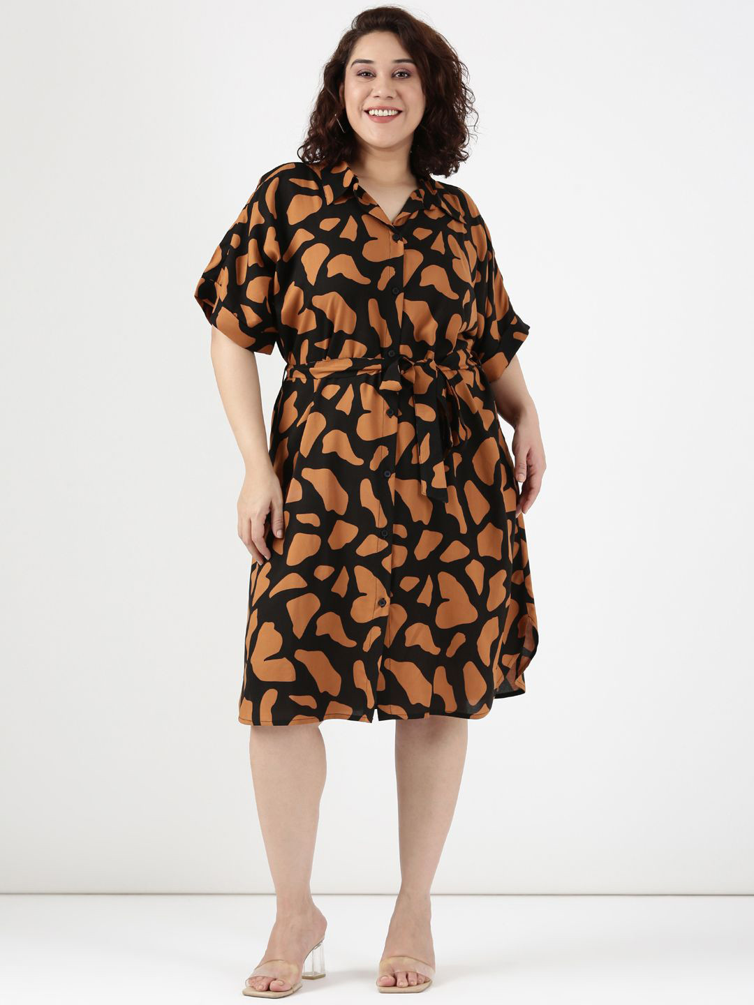 The Pink Moon Women Printed Tie-up Shirt Dress