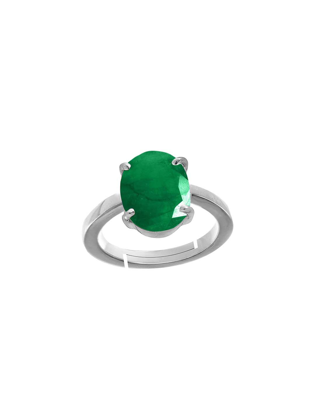 RRVGEM 12.55 KT 13.25 Ratti Zambian Emerald Panna Silver Plated Ring