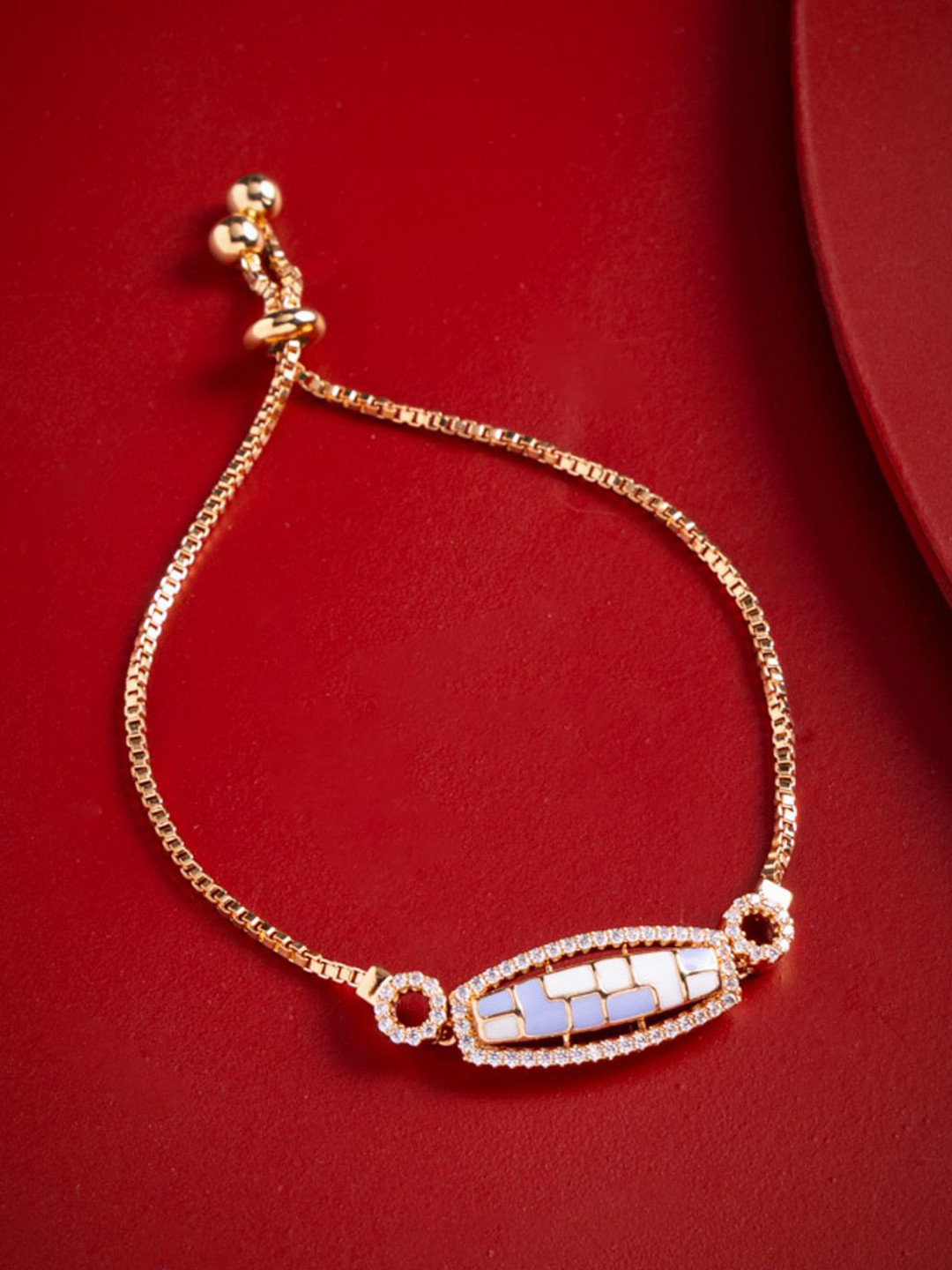 Kushal's Fashion Jewellery Women Gold-Plated Zircon Studded Party Link Bracelet