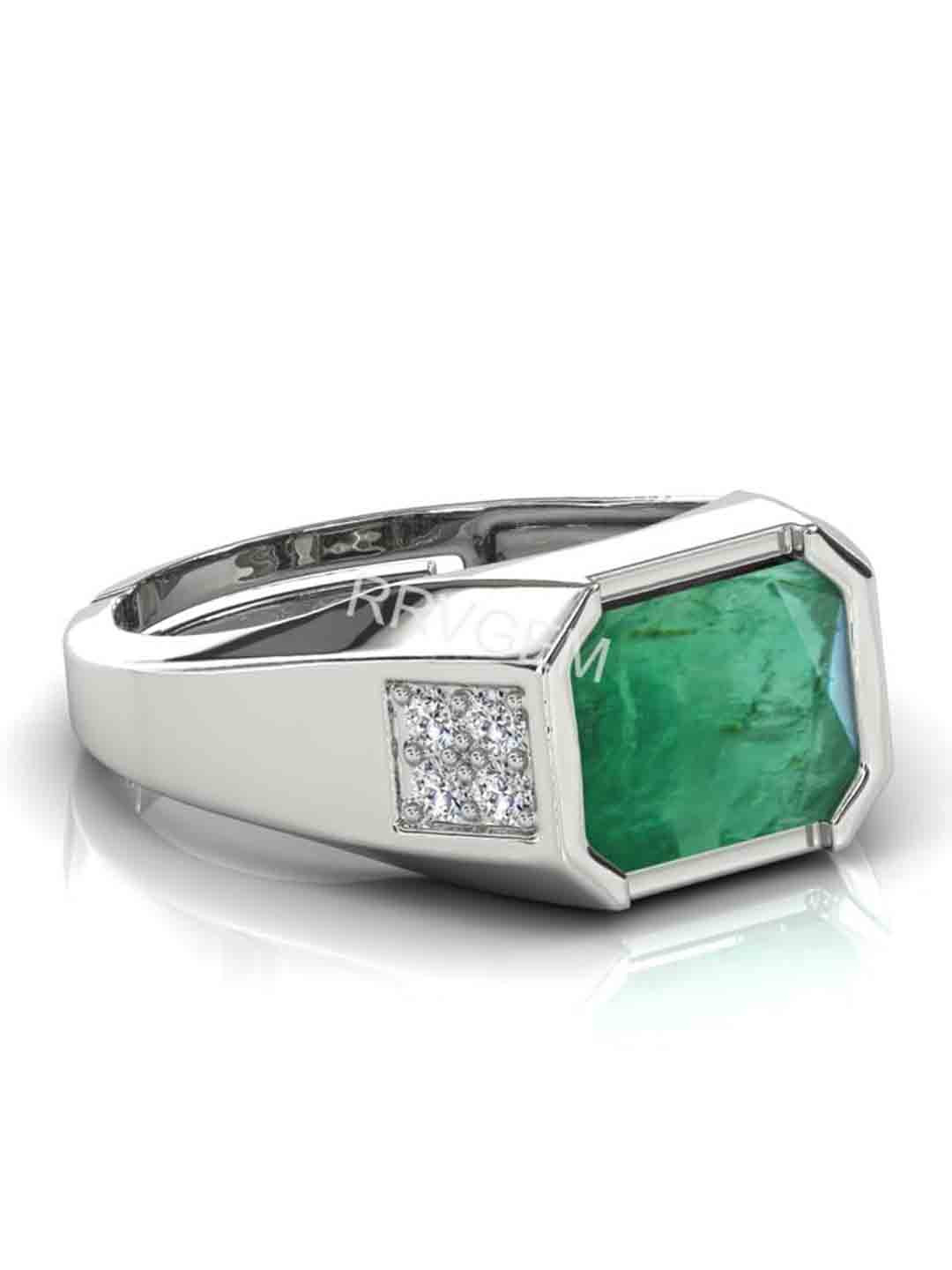RRVGEM Emerald Ring 12.25 KT Emerald Silver Plated Adjustable Ring
