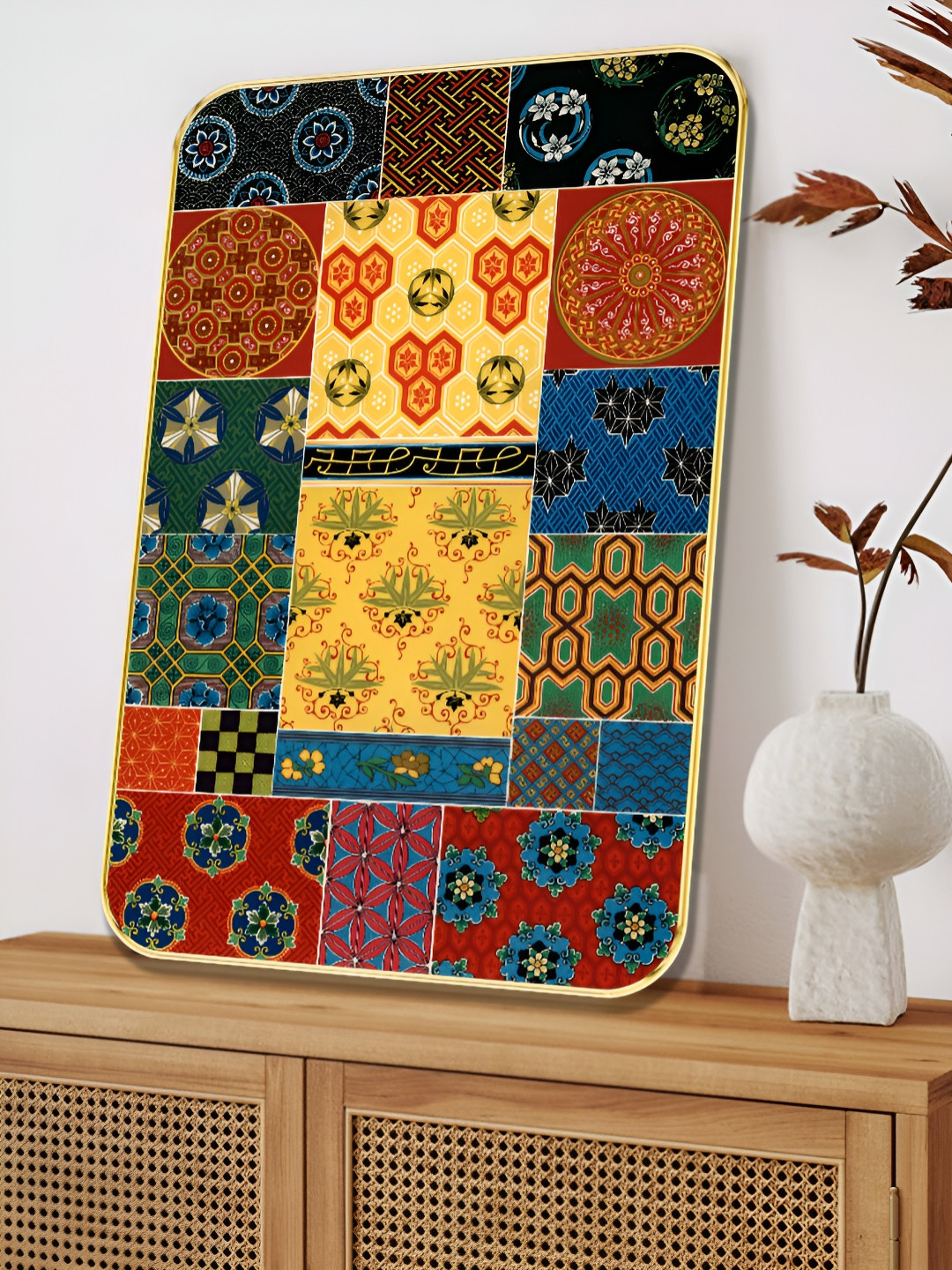 Myntra Elegant Homes Black & Red Colorful Mosaic Pattern Wooden Wall Art