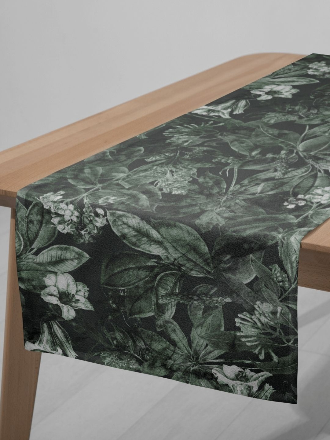 LUSHLYF Green Pure Cotton Printed Midnight Flora Table Runner