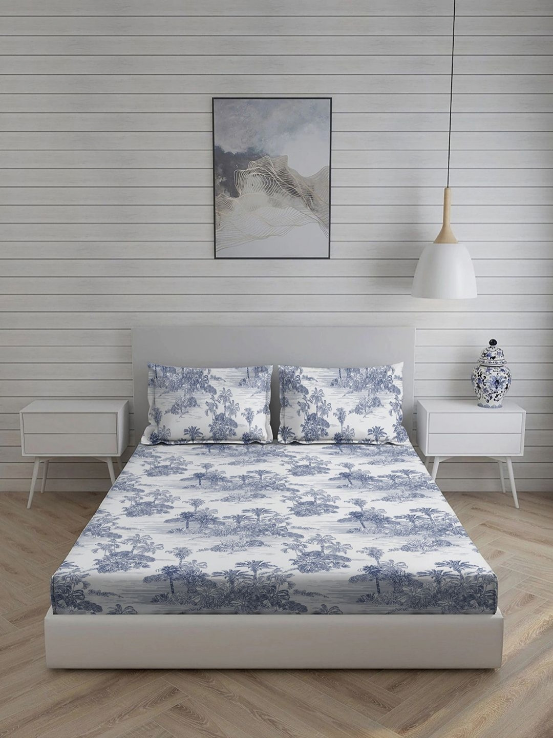 Living scapes by Pantaloons Dream Lover Blue Ethnic Motifs Cotton Breathable 220 TC King Fine Bedsheet with 2 Pillow Covers-274 x 274 cm