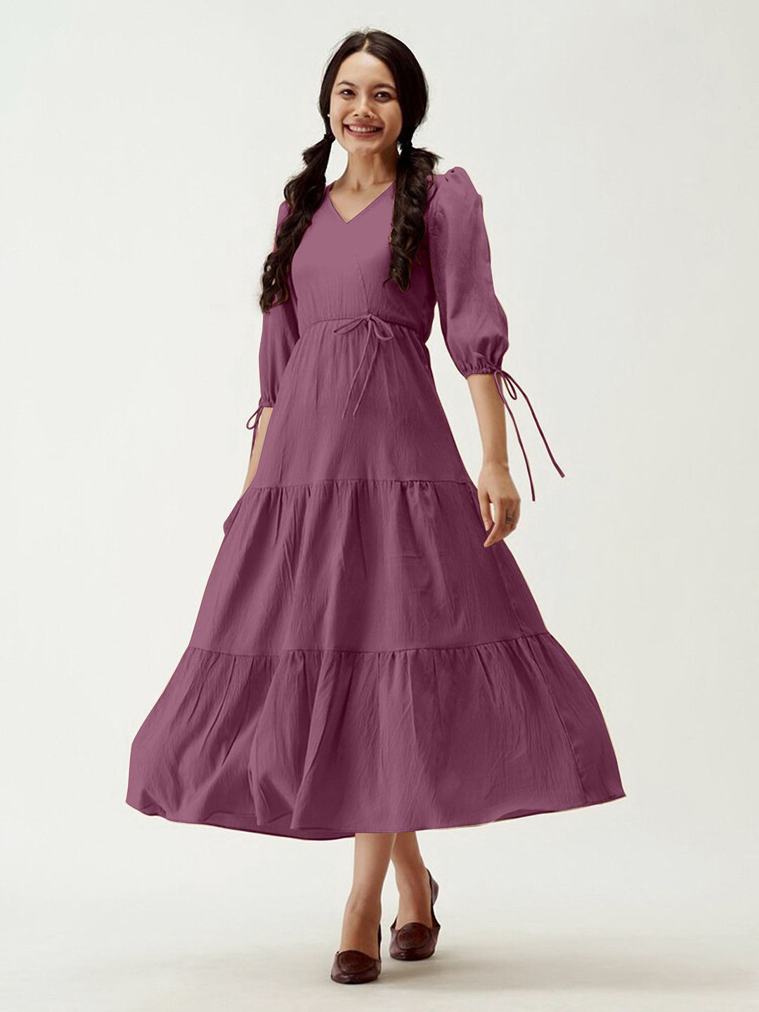 Trendmalls Women Polyster Layered Flared Pleated Knee Length Western Dress