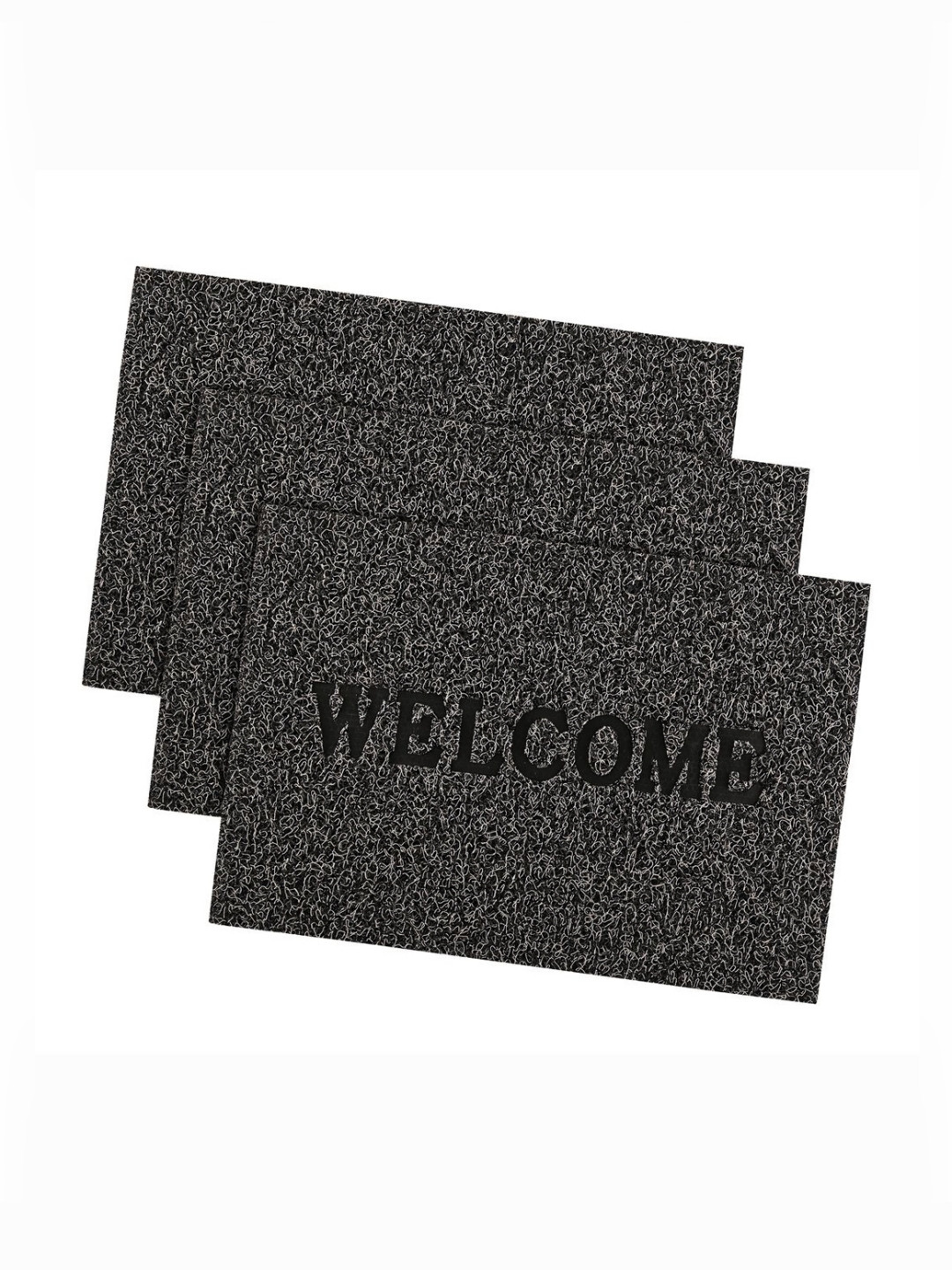 Aura Set Of 3 Grey Anti-Slip Welcome Print Grass Door Mats