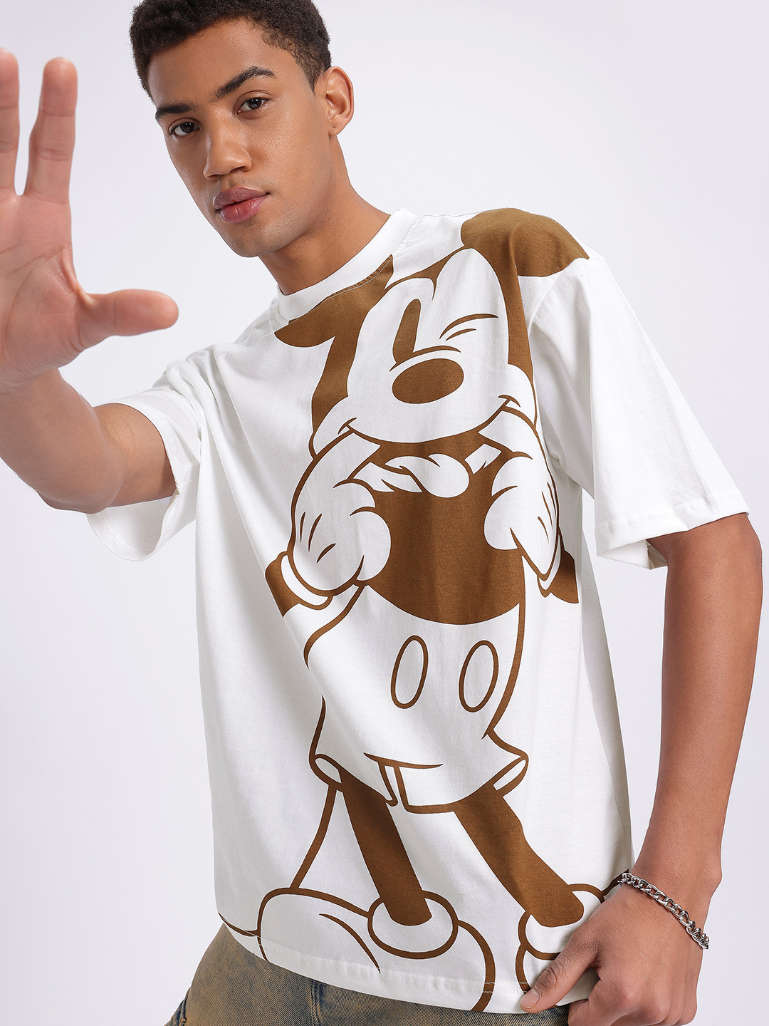 Disney by Glitchez Mickey Mouse Grunge Drop-Shoulder Sleeves Pure Cotton Oversized T-shirt