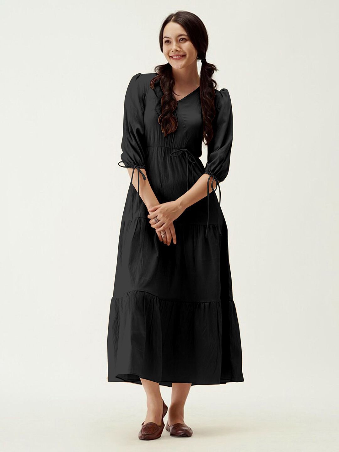 Trendmalls Women Polyster Layered Flared Pleated Knee Length Western Dress