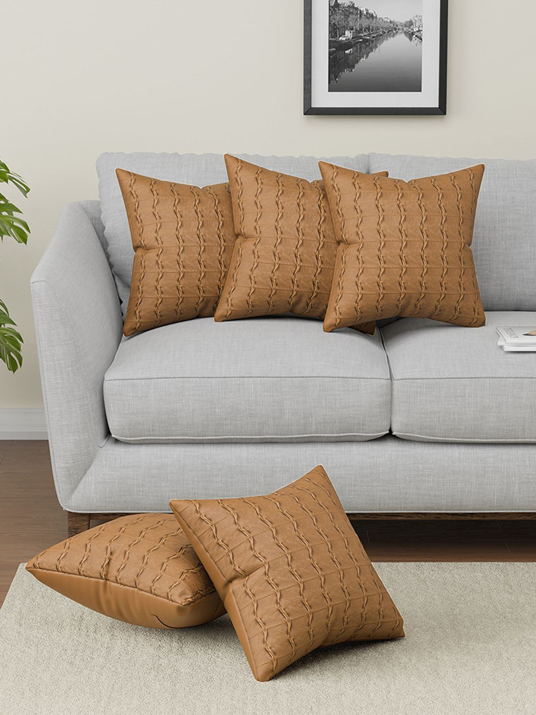 Kuber Industries Coffee Brown 5 Pieces Square Cushion Covers