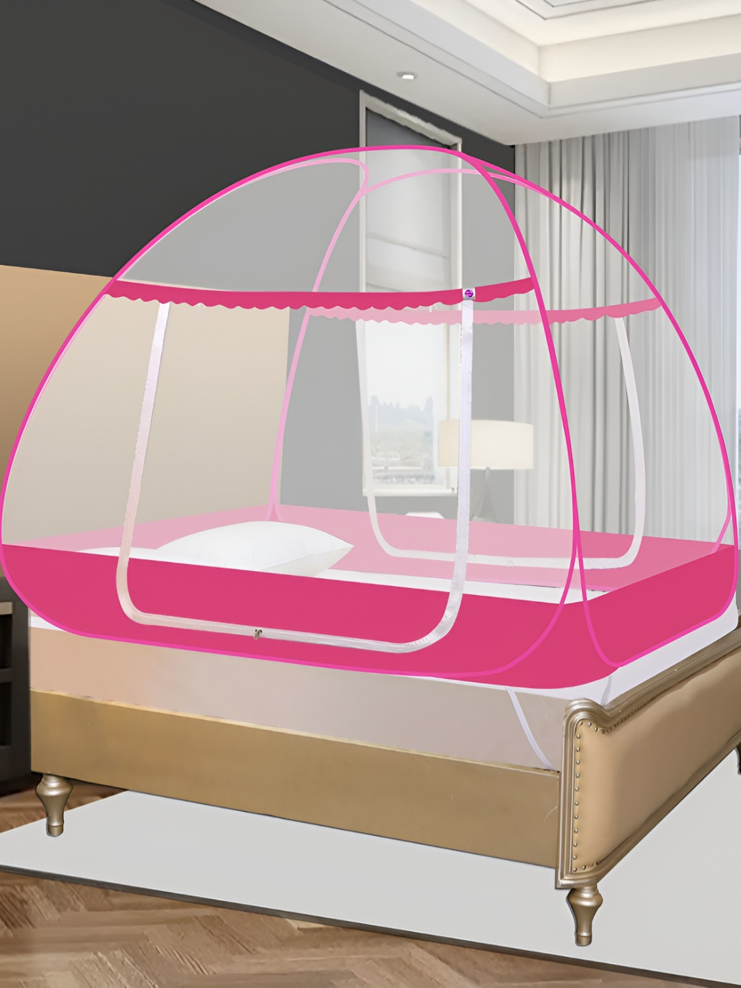Silver Shine Pink And White King Size Tent Mosquito Net