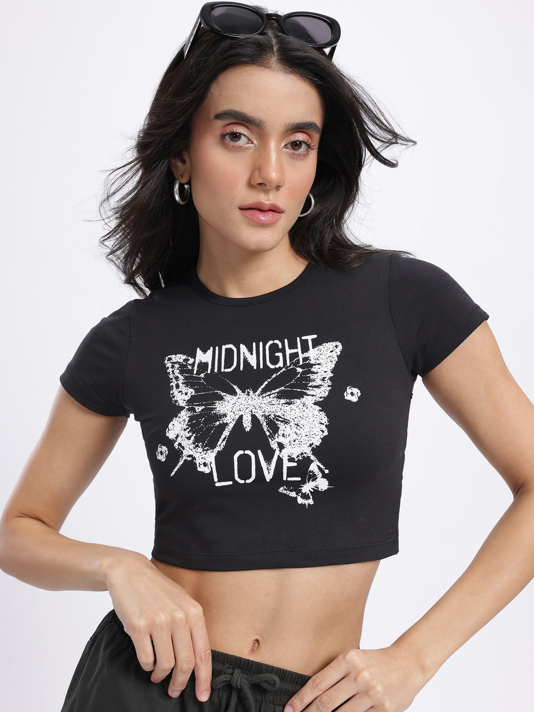 glitchez Back Tie-Up Printed Fitted Crop Top