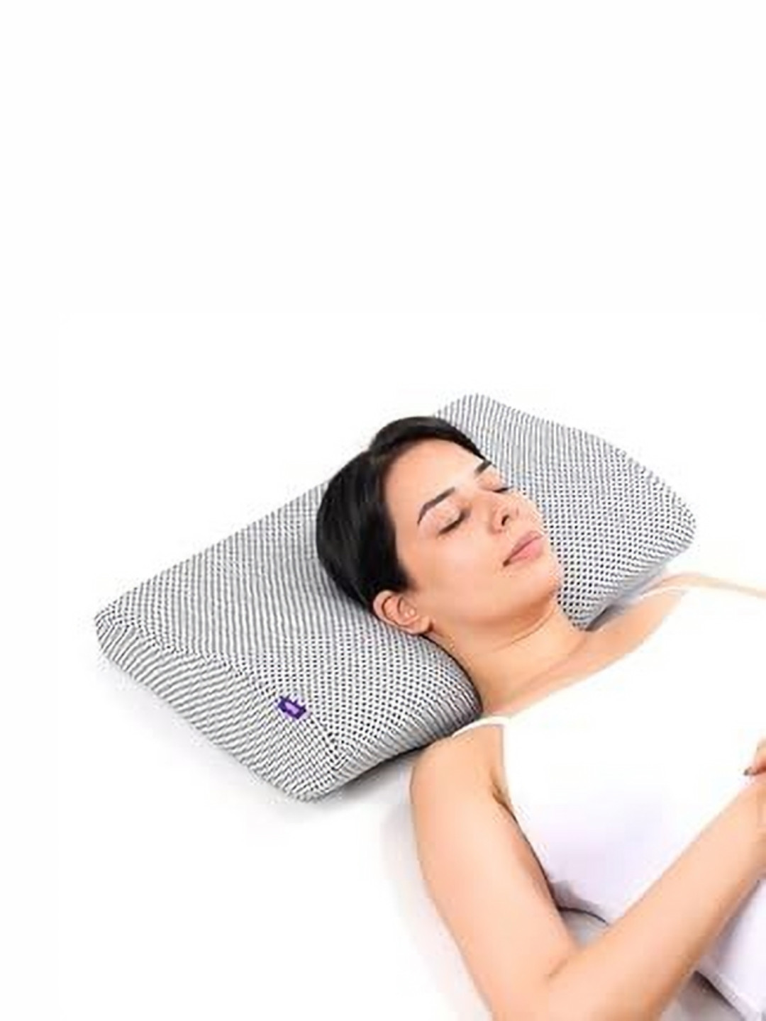 FRIDO Grey Geometric Faux Velvet Breathable Medium Memory Foam Sleep Pillow-10 x 6 x 10 cm