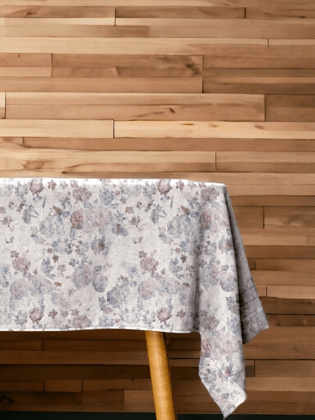 LUSHLYF Botanical Bliss White & Peach Colored Floral Printed Cotton 4-Seater Table Cover