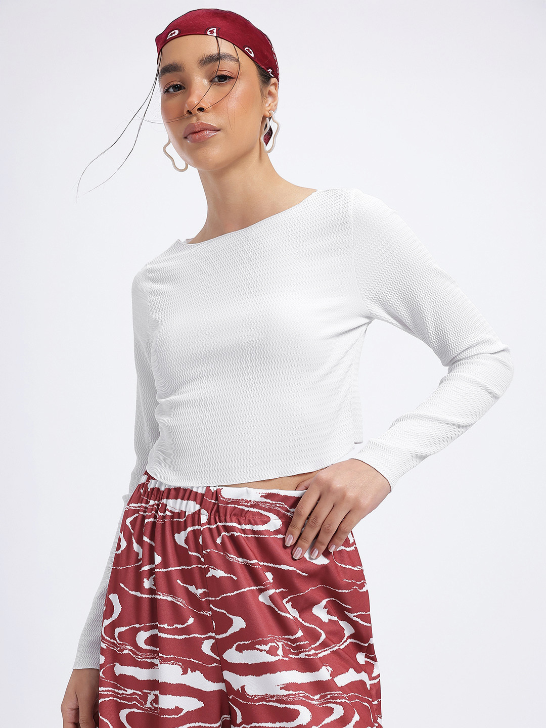 glitchez Chevron Textured Crop Top