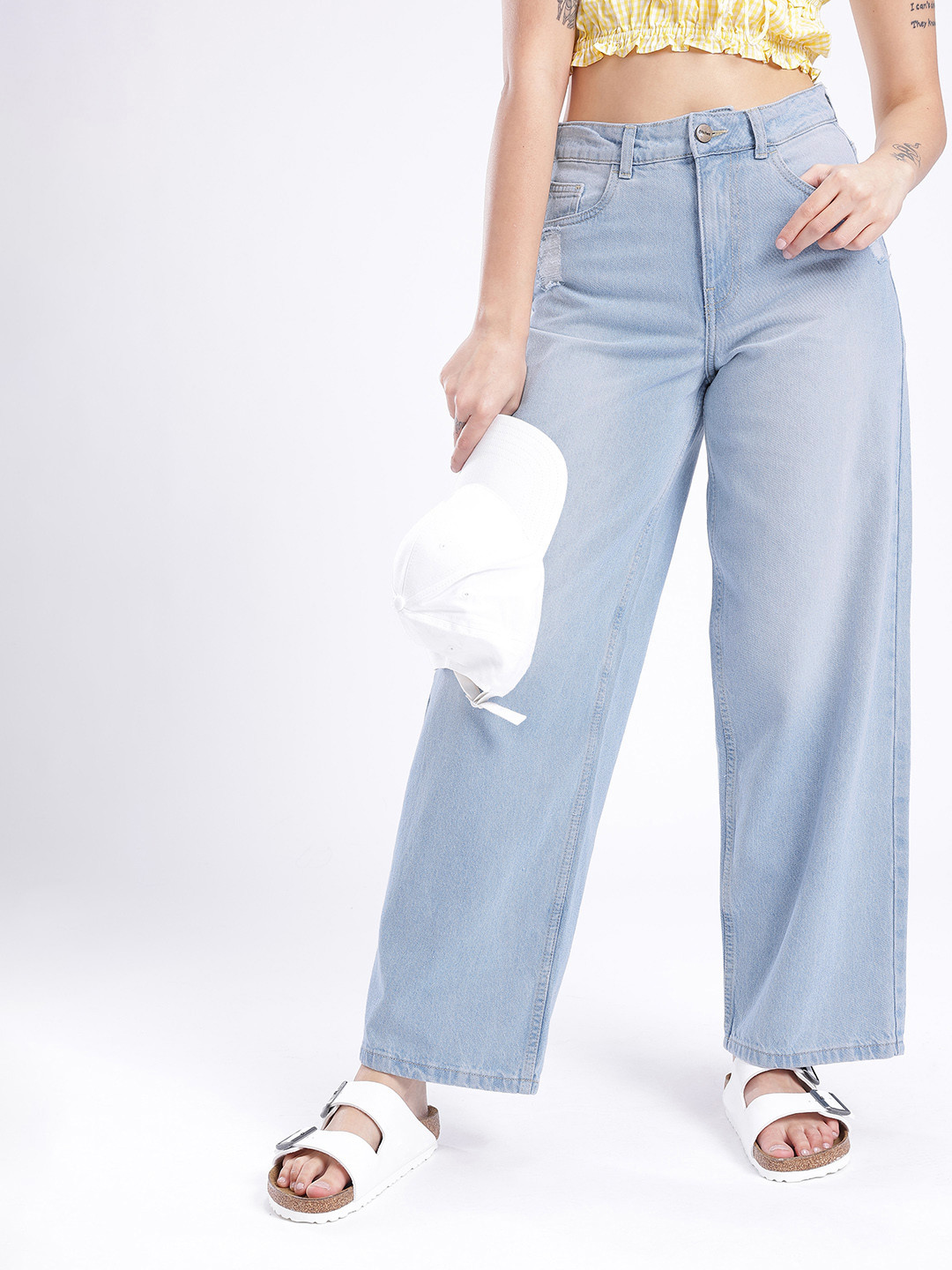 Women Baggy Fit High-Rise Mildly Distressed Light Fade Jeans