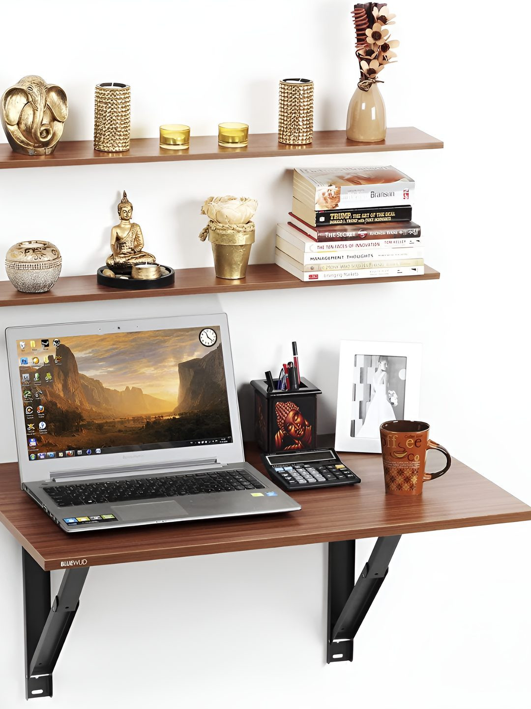 bluewud Radisso Brown Wooden Wall Mount Study Table