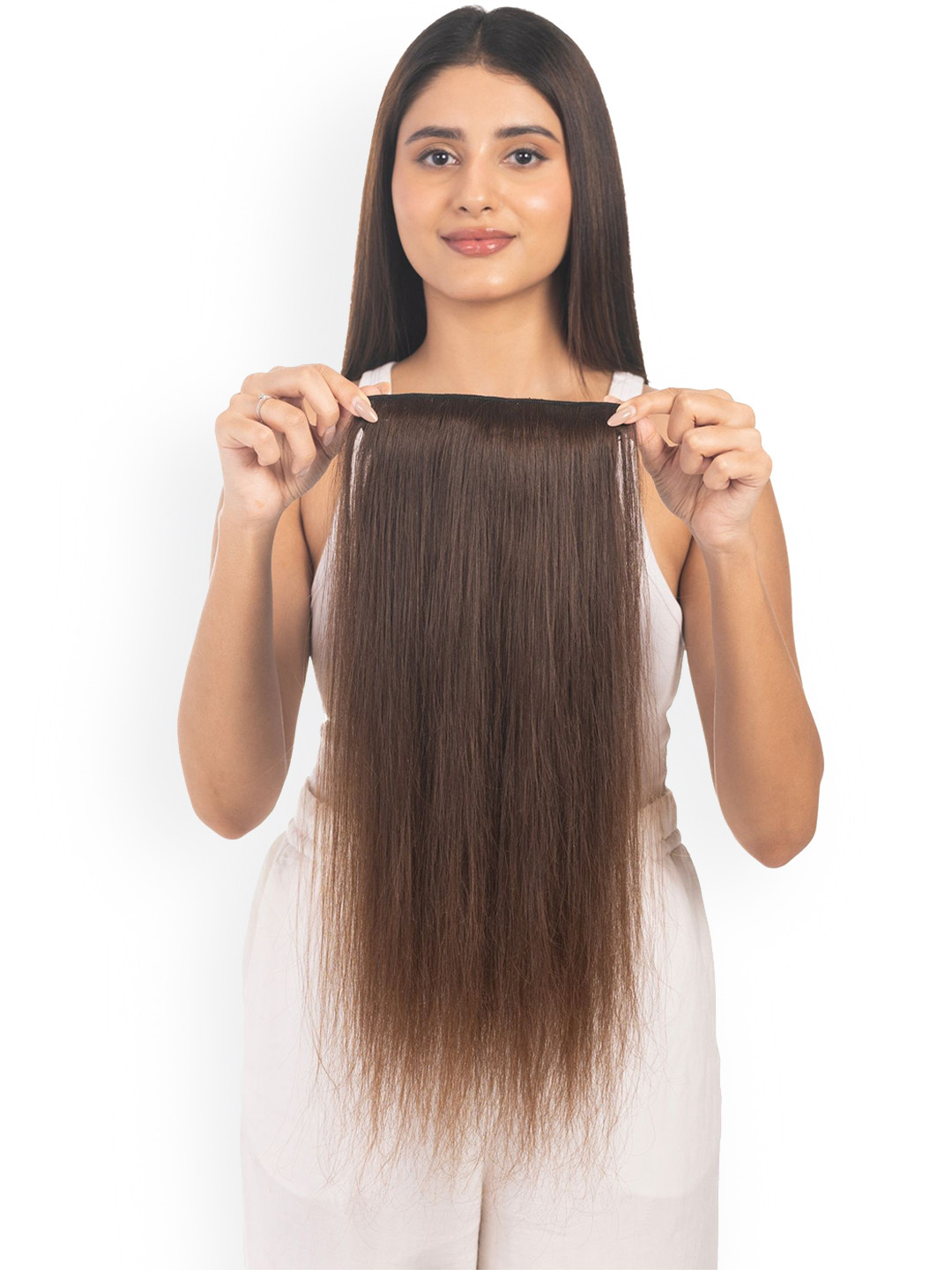 HAIRJOY 4 Clip In Straight Scalp Topper Hair Extension - Medium Chocolate Brown - 16 Inch