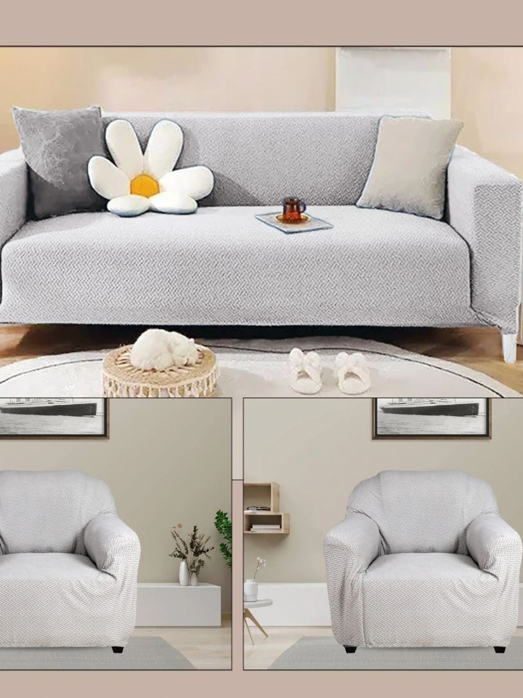 The Furnishing Tree Grey Polyester Sofa Covers With Arms