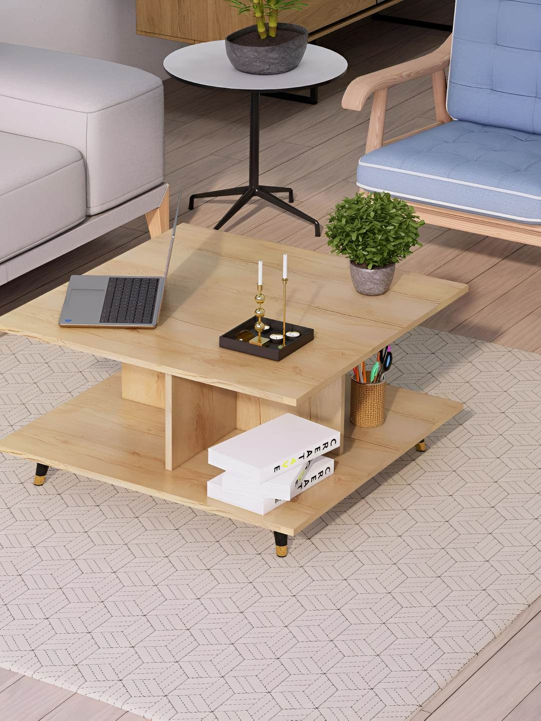 HEXA RED Brown Textured Wooden Square Coffee Table