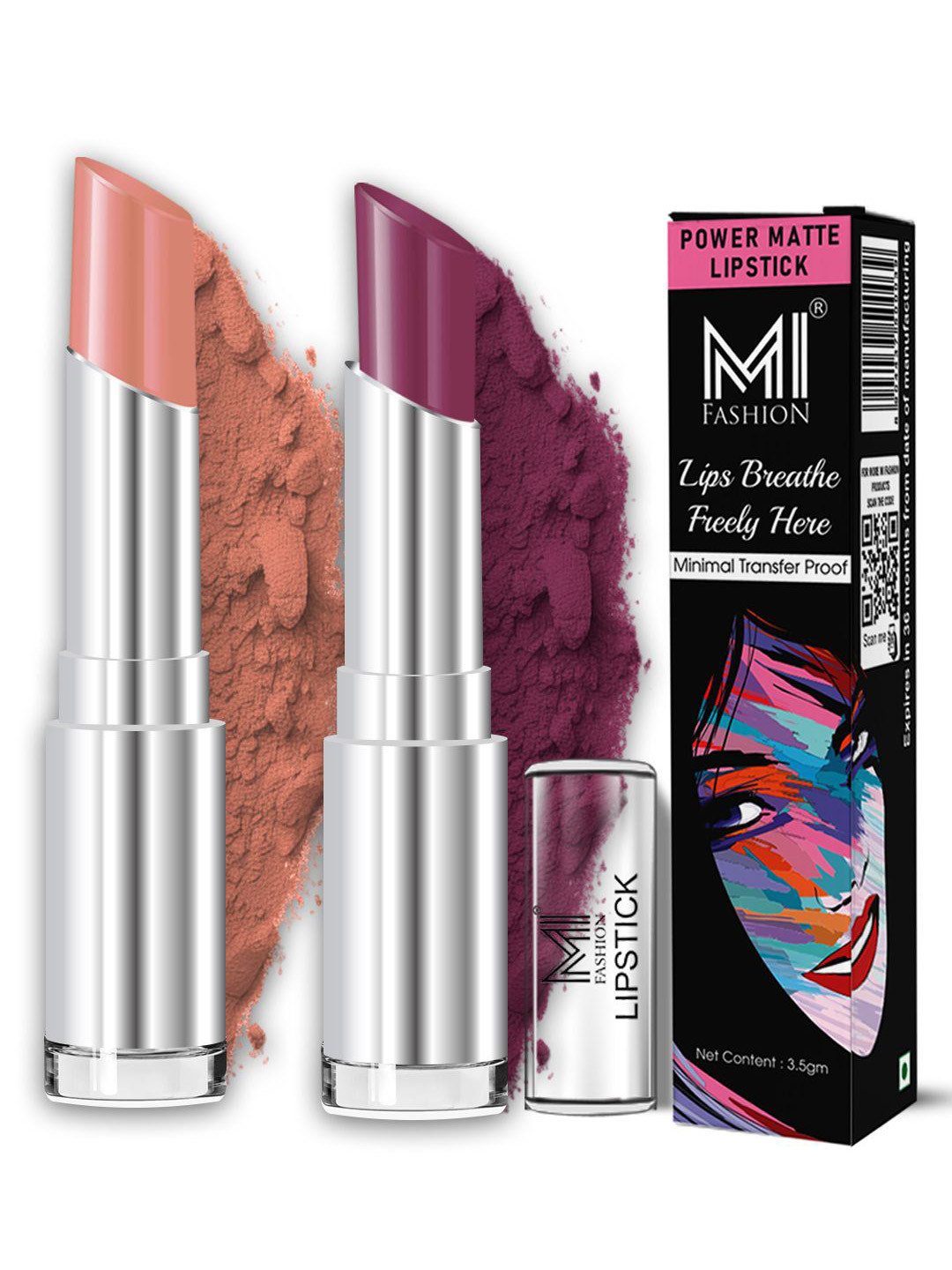 MI FASHION Set Of2 Waterproof Smudge Proof Super Matte Lipstick 3.5g -Burgundy & Nude Tude
